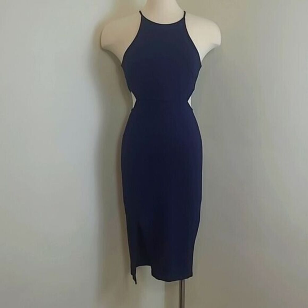 Soprano Womens Blue Sleeveless Cut Out Halter Dress Size Medium